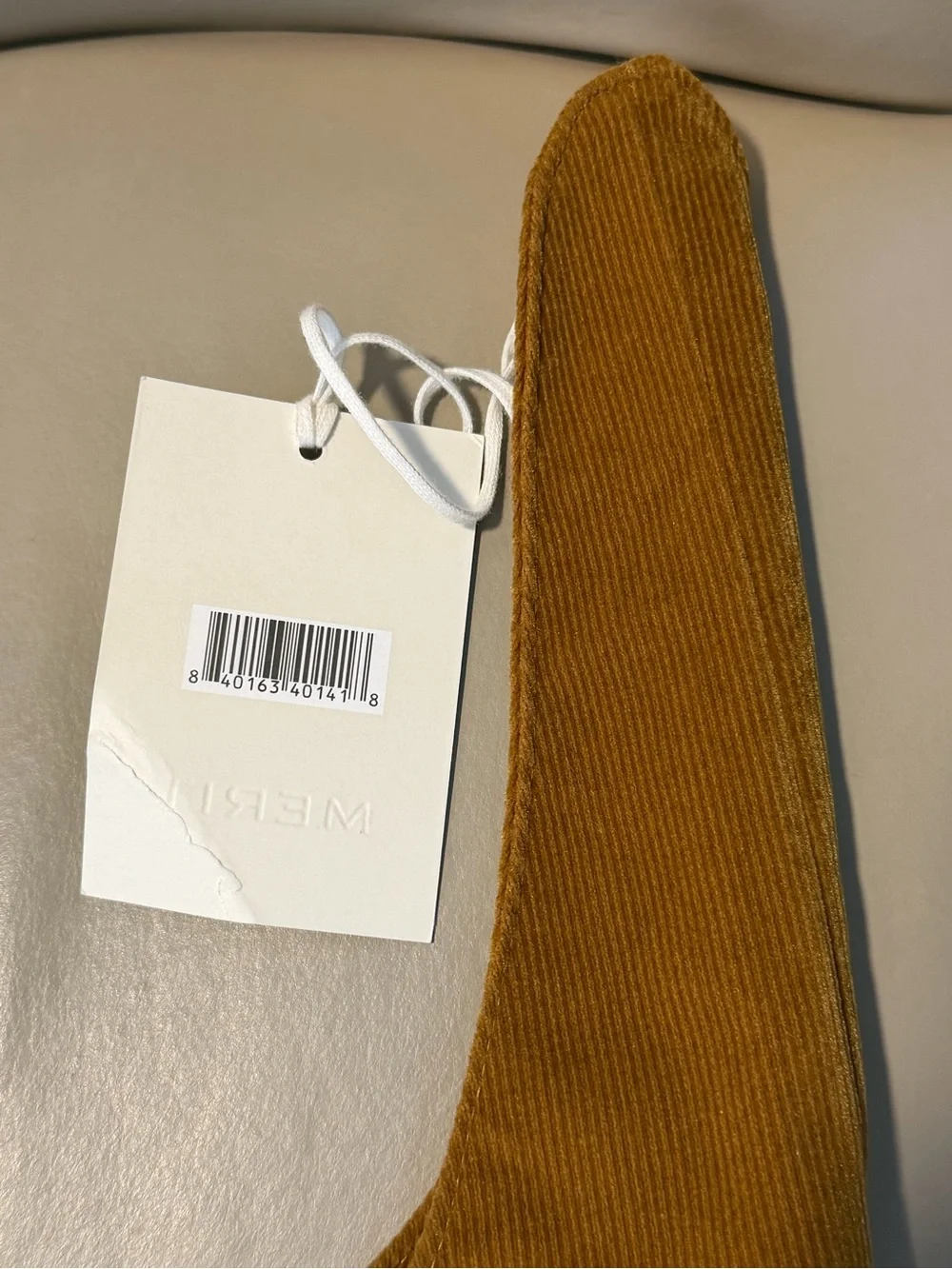 NWT! MERIT Beauty Brown Corduroy Tie-Top Signature Makeup Bag Pouch.